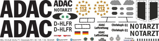 EC 135 - ADAC - D-HLFR Christoph 61 - Decal 601 - 1:18