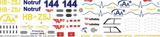 EC 135 - Alpine Air Ambulance - HB-ZSJ Christoph Liechtenstein - Decal 665 - 1:18